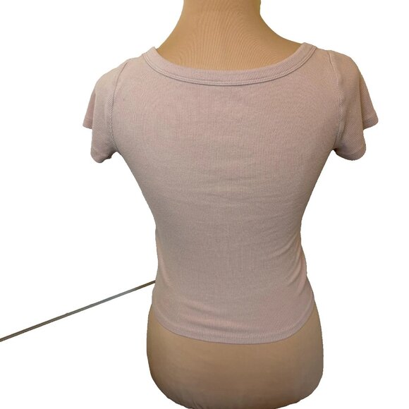 Hollister Must-Have Collection Baby Tee Crop Top Ribbed Nude Size Small #186 - Picture 4 of 7